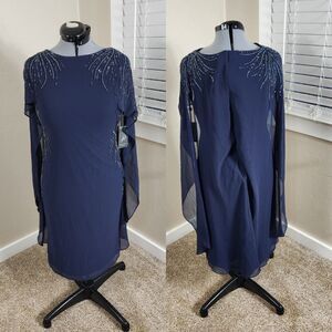 Adrianna Papell - AP1E205401 Beaded Bateau Neck Illusion Chiffon Dress Size 8